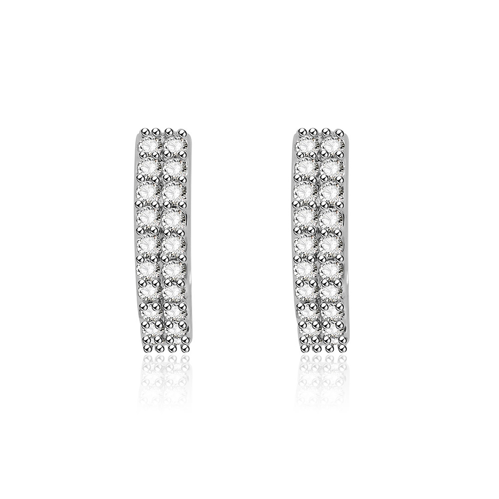 Double Row Pave Set Huggie Earrings